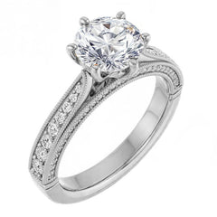 Round Scroll Milgrain Moissanite Engagement Ring