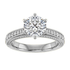 Round Scroll Milgrain Moissanite Engagement Ring