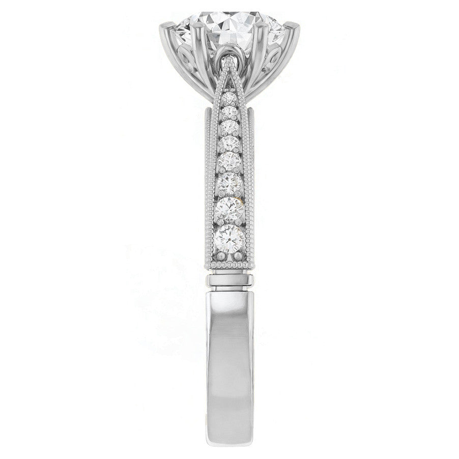 Round Scroll Milgrain Moissanite Engagement Ring