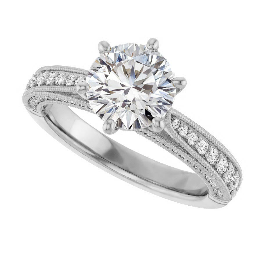 Round Scroll Milgrain Moissanite Engagement Ring