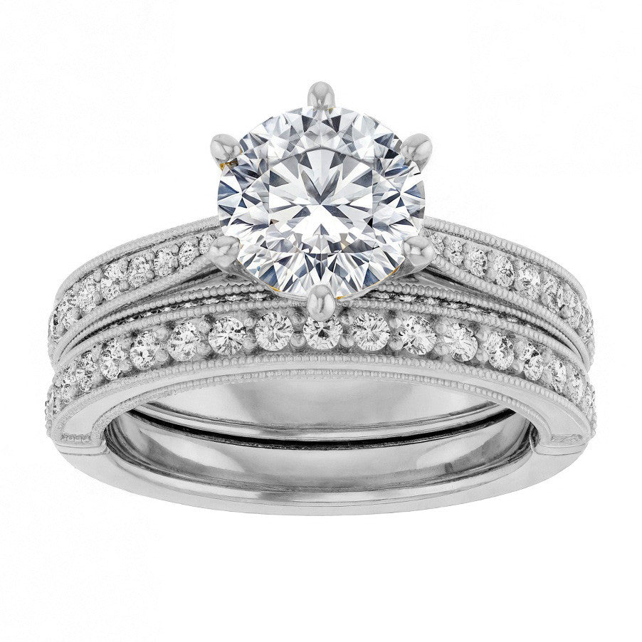 Round Scroll Milgrain Moissanite Engagement Ring