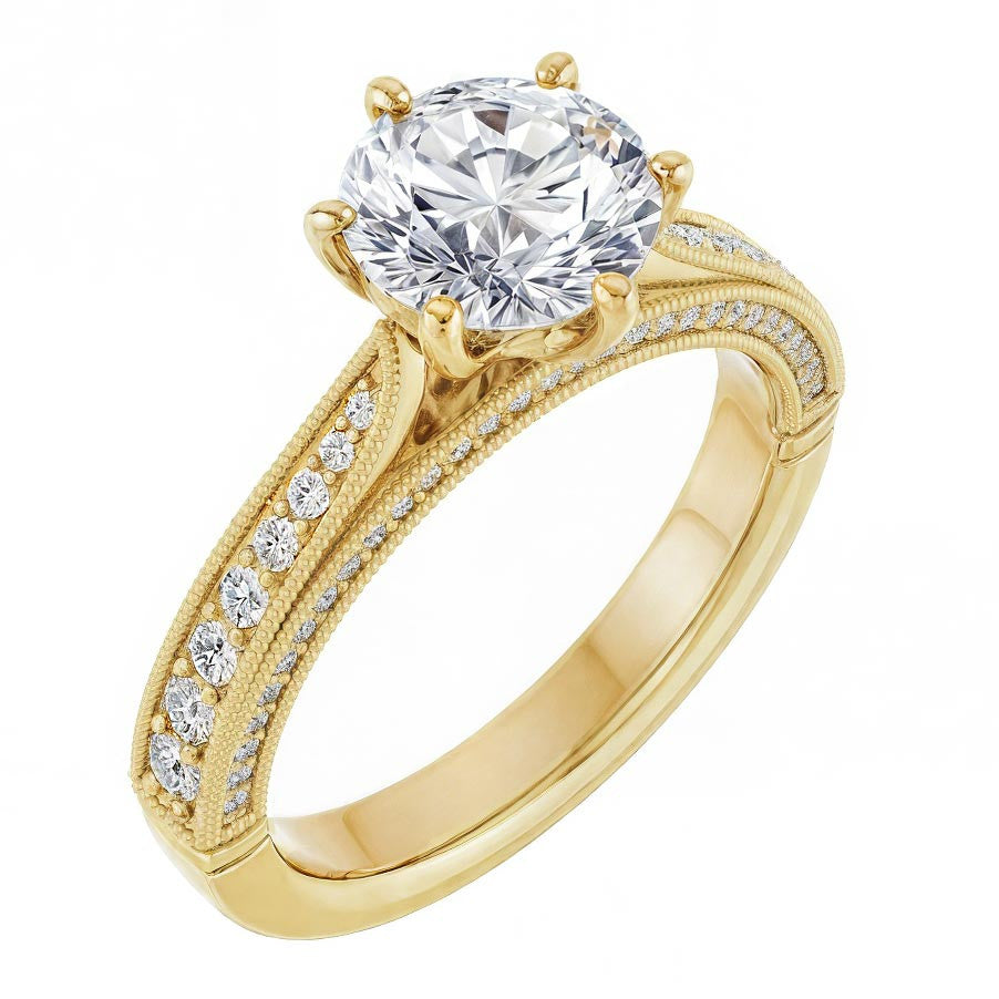 Round Scroll Milgrain Moissanite Engagement Ring