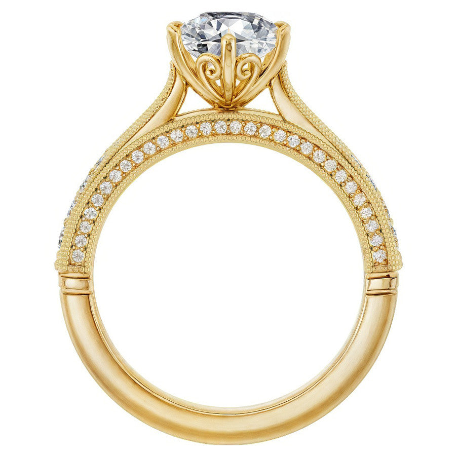 Round Scroll Milgrain Moissanite Engagement Ring