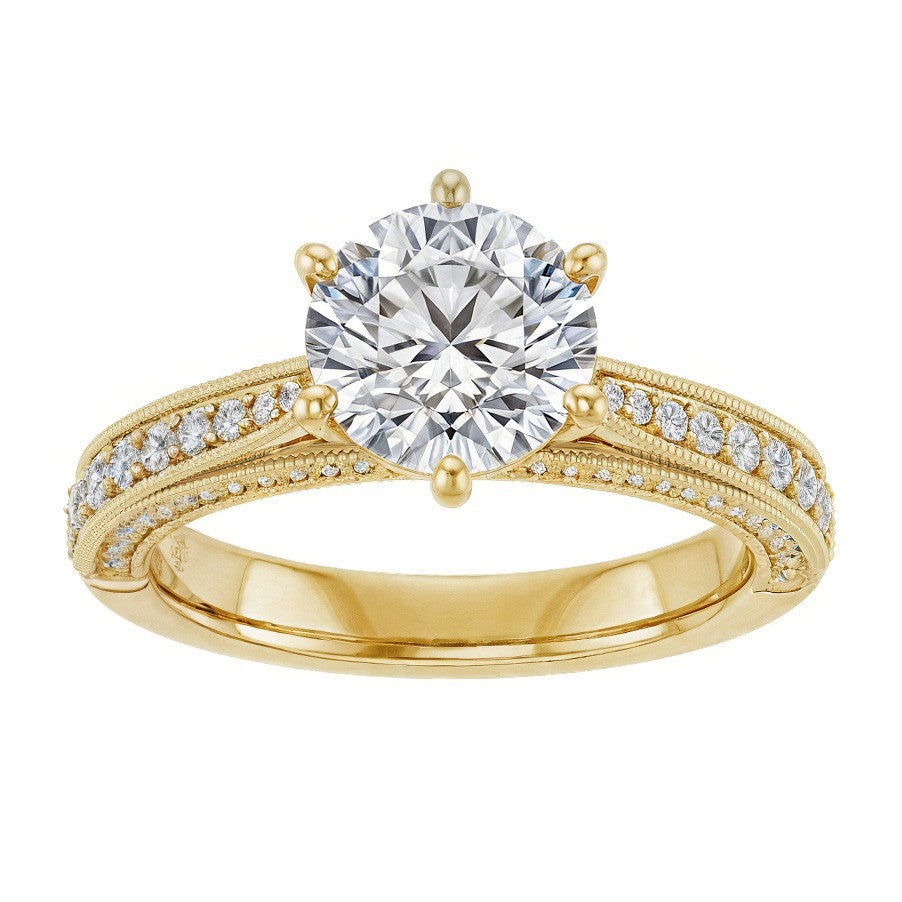 Round Scroll Milgrain Moissanite Engagement Ring