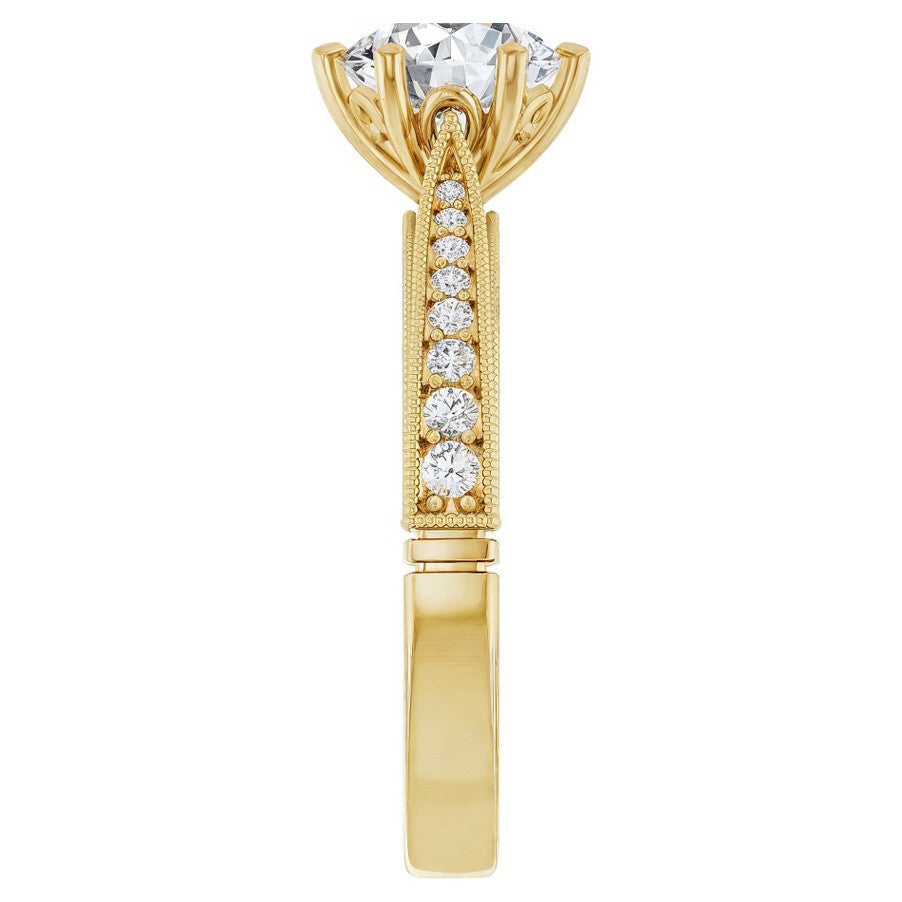 Round Scroll Milgrain Moissanite Engagement Ring