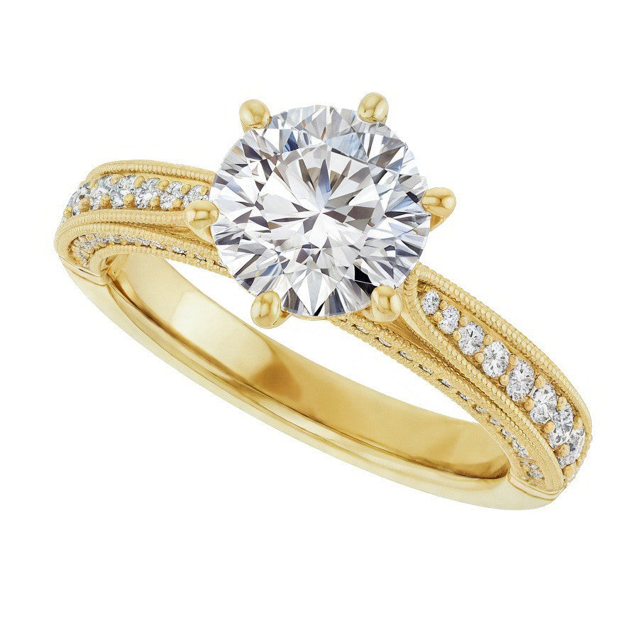 Round Scroll Milgrain Moissanite Engagement Ring