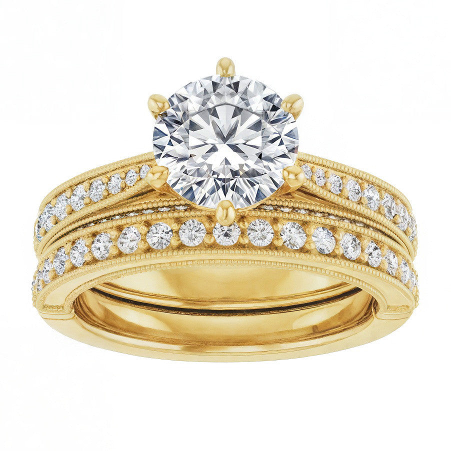 Round Scroll Milgrain Moissanite Engagement Ring