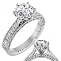 Round Scroll Milgrain Moissanite Engagement Ring