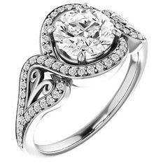 Round Split Shank Halo Moissanite Engagement Ring