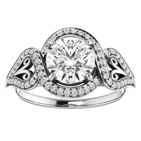 Round Split Shank Halo Moissanite Engagement Ring