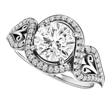 Round Split Shank Halo Moissanite Engagement Ring