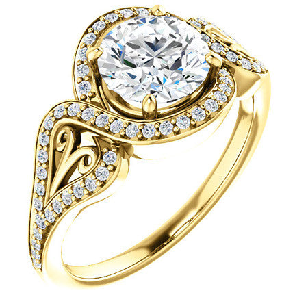 Round Split Shank Halo Moissanite Engagement Ring