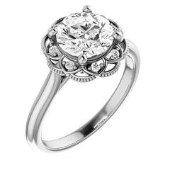Milgrain Halo Round Brilliant cut Moissanite Engagement Ring