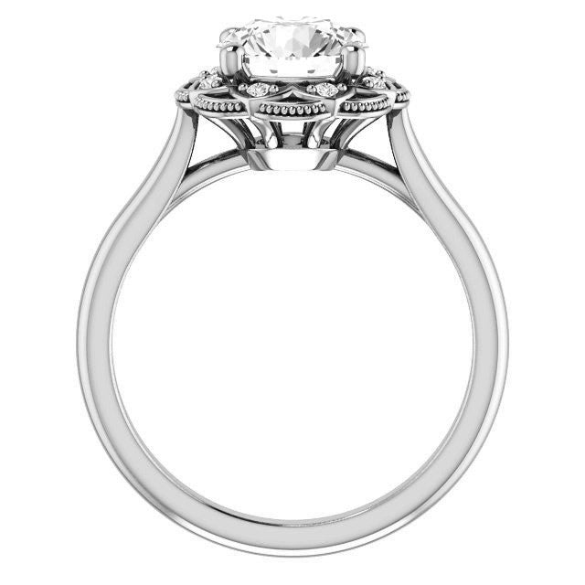 Milgrain Halo Round Brilliant cut Moissanite Engagement Ring