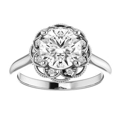 Milgrain Halo Round Brilliant cut Moissanite Engagement Ring