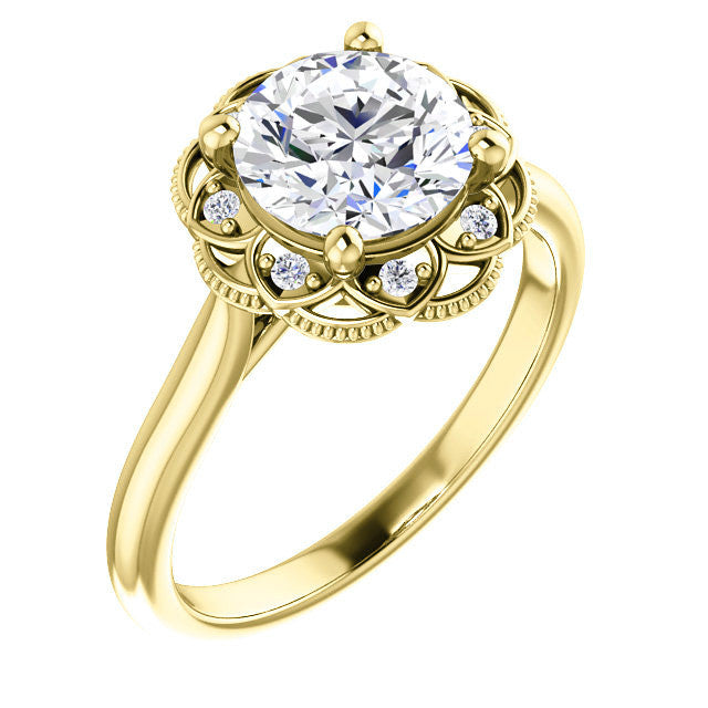 Milgrain Halo Round Brilliant cut Moissanite Engagement Ring