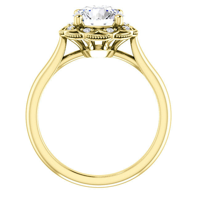 Milgrain Halo Round Brilliant cut Moissanite Engagement Ring
