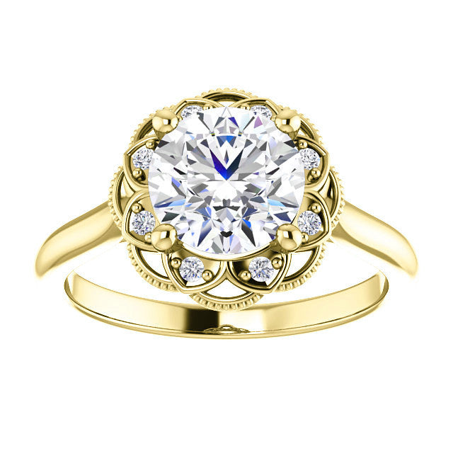Milgrain Halo Round Brilliant cut Moissanite Engagement Ring