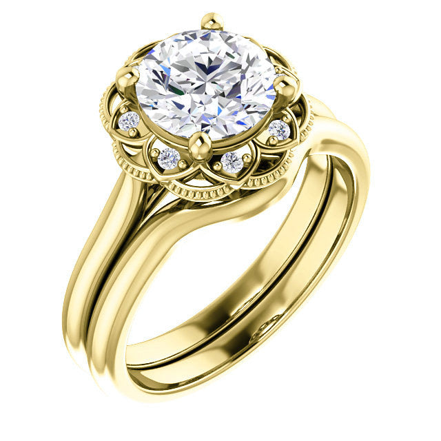 Milgrain Halo Round Brilliant cut Moissanite Engagement Ring