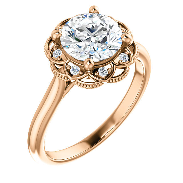 Milgrain Halo Round Brilliant cut Moissanite Engagement Ring
