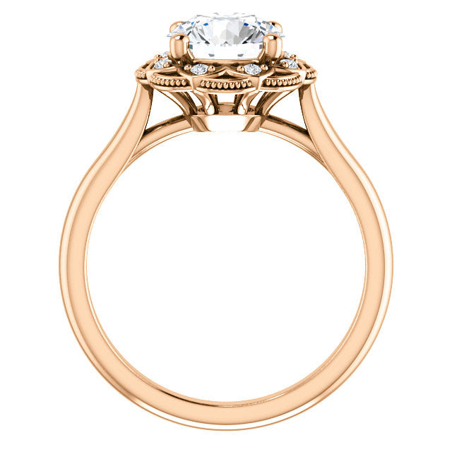 Milgrain Halo Round Brilliant cut Moissanite Engagement Ring
