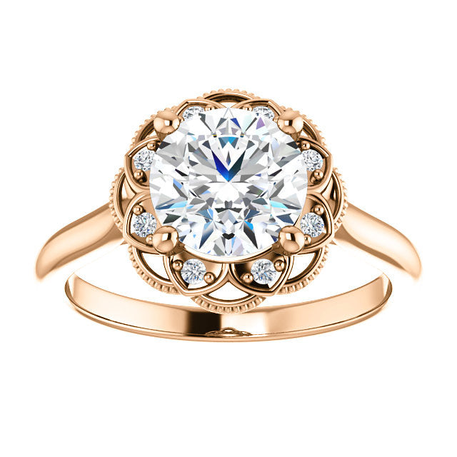 Milgrain Halo Round Brilliant cut Moissanite Engagement Ring