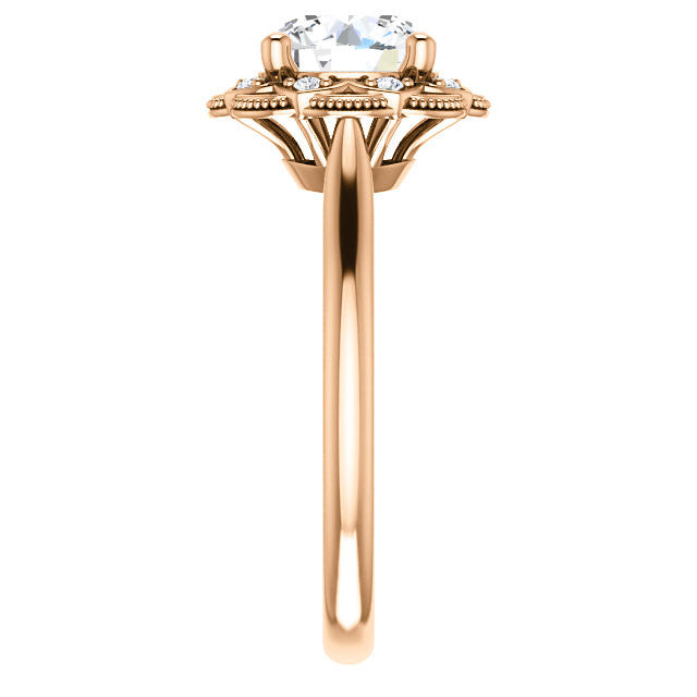 Milgrain Halo Round Brilliant cut Moissanite Engagement Ring