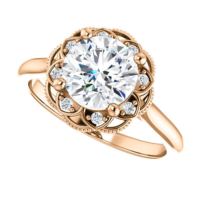 Milgrain Halo Round Brilliant cut Moissanite Engagement Ring