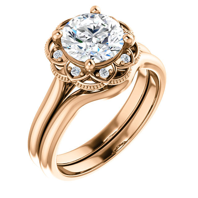 Milgrain Halo Round Brilliant cut Moissanite Engagement Ring