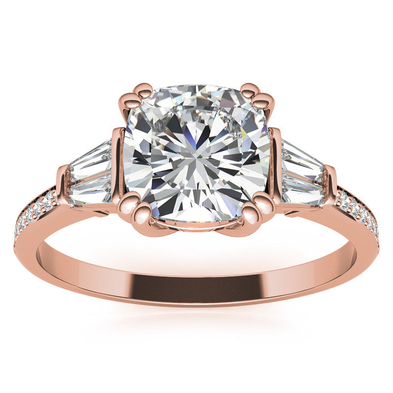 Cushion Moissanite & Diamond Baguette Engagement Ring