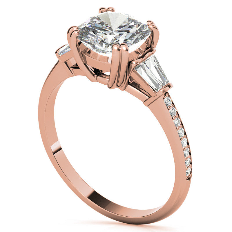 Cushion Moissanite & Diamond Baguette Engagement Ring