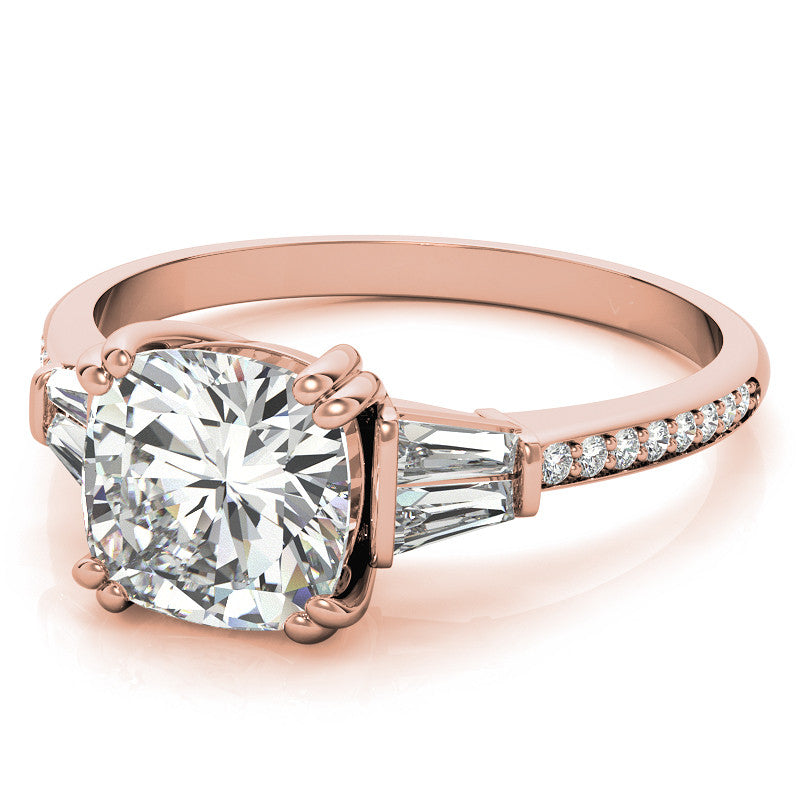 Cushion Moissanite & Diamond Baguette Engagement Ring