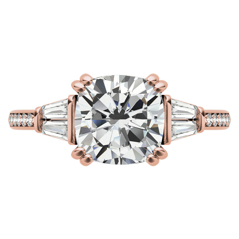 Cushion Moissanite & Diamond Baguette Engagement Ring