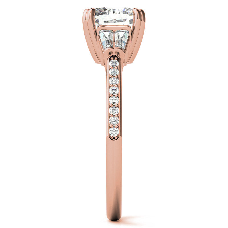Cushion Moissanite & Diamond Baguette Engagement Ring