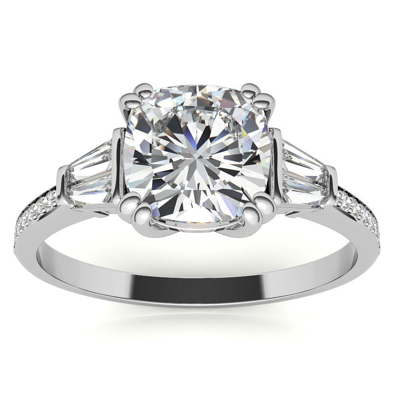 Cushion Moissanite & Diamond Baguette Engagement Ring