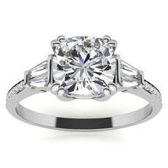 Cushion Moissanite & Diamond Baguette Engagement Ring