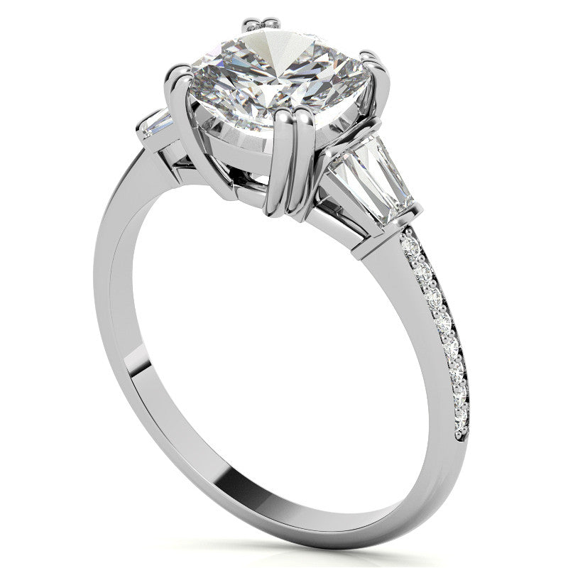 Cushion Moissanite & Diamond Baguette Engagement Ring