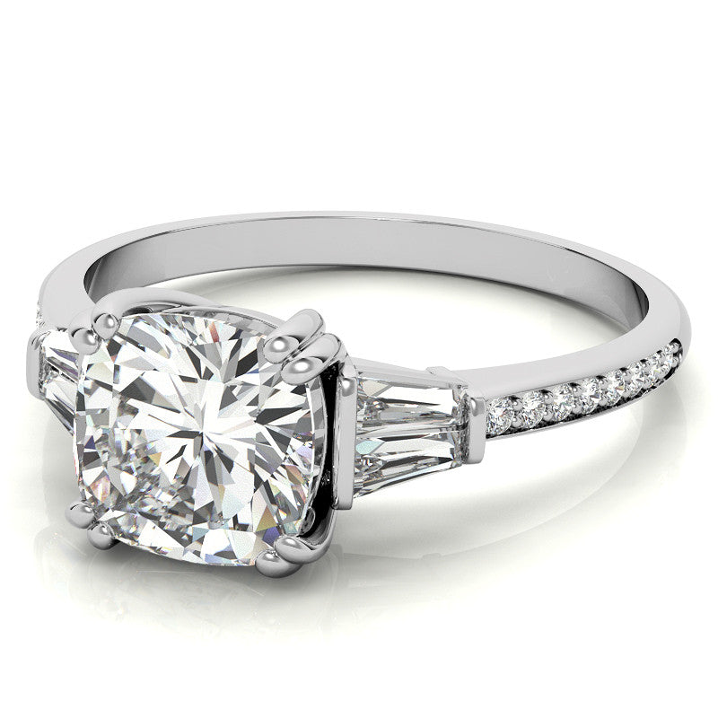 Cushion Moissanite & Diamond Baguette Engagement Ring