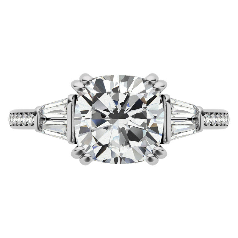 Cushion Moissanite & Diamond Baguette Engagement Ring