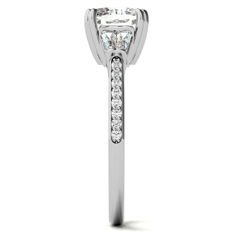 Cushion Moissanite & Diamond Baguette Engagement Ring