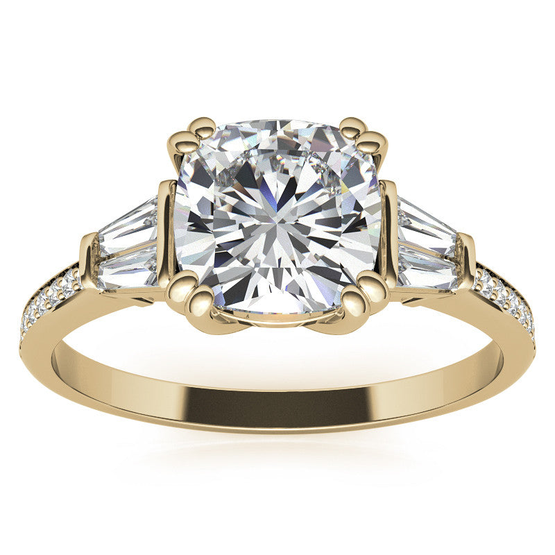 Cushion Moissanite & Diamond Baguette Engagement Ring