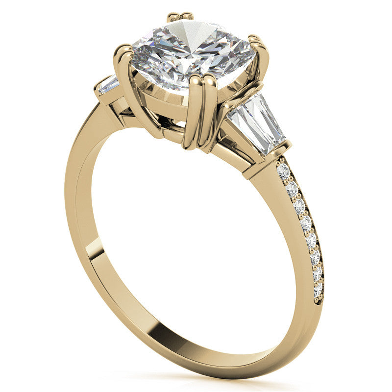Cushion Moissanite & Diamond Baguette Engagement Ring