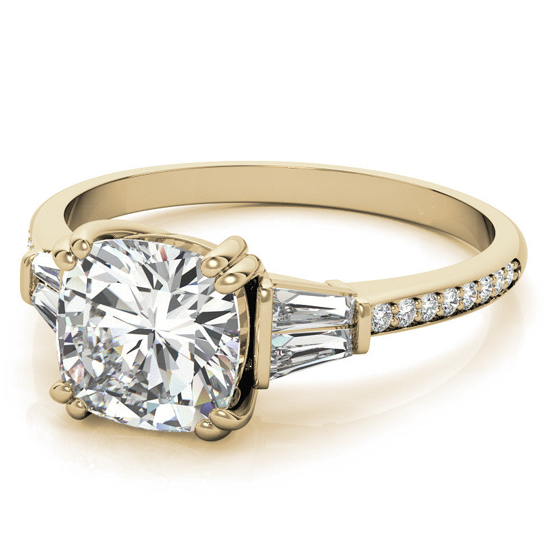 Cushion Moissanite & Diamond Baguette Engagement Ring