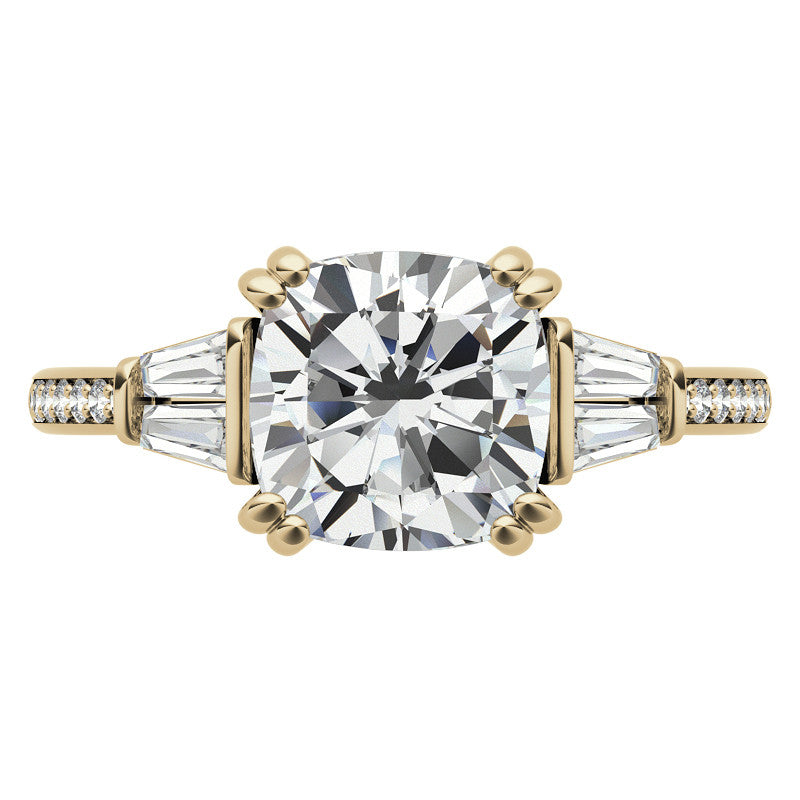 Cushion Moissanite & Diamond Baguette Engagement Ring