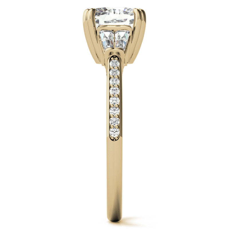 Cushion Moissanite & Diamond Baguette Engagement Ring