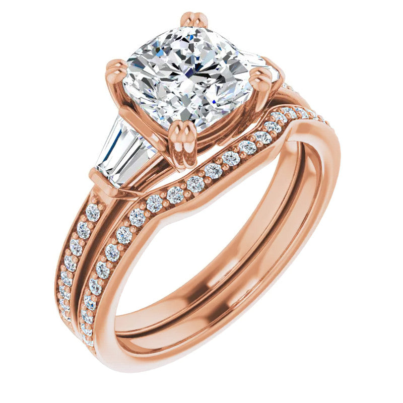 Cushion Moissanite & Diamond Baguette Engagement Ring
