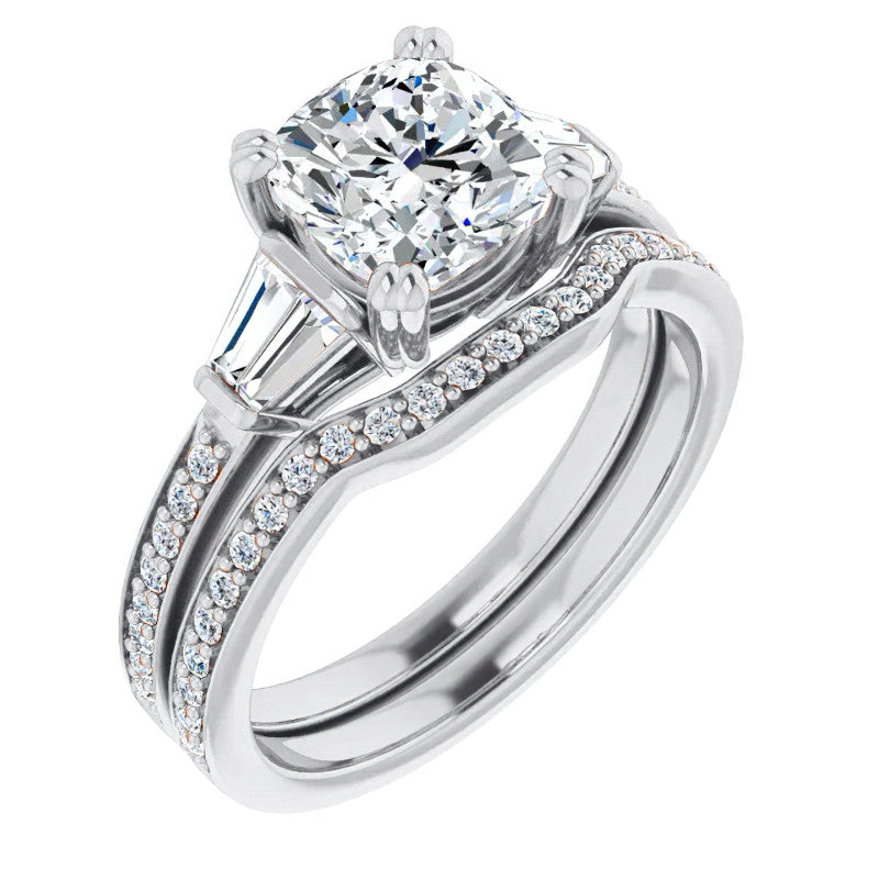 Cushion Moissanite & Diamond Baguette Engagement Ring