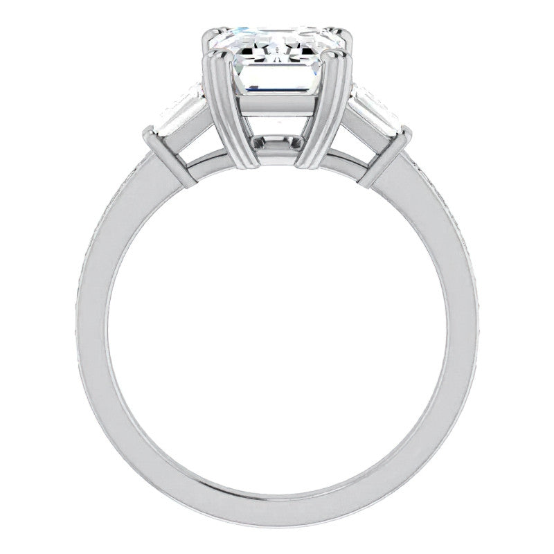 Emerald Moissanite & Baguette Diamond Engagement Ring