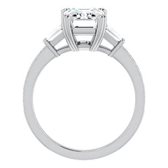 Emerald Moissanite & Baguette Diamond Engagement Ring