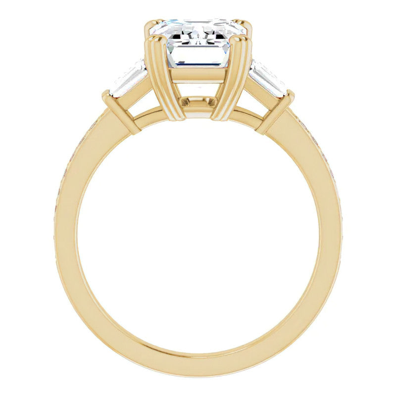 Emerald Moissanite & Baguette Diamond Engagement Ring